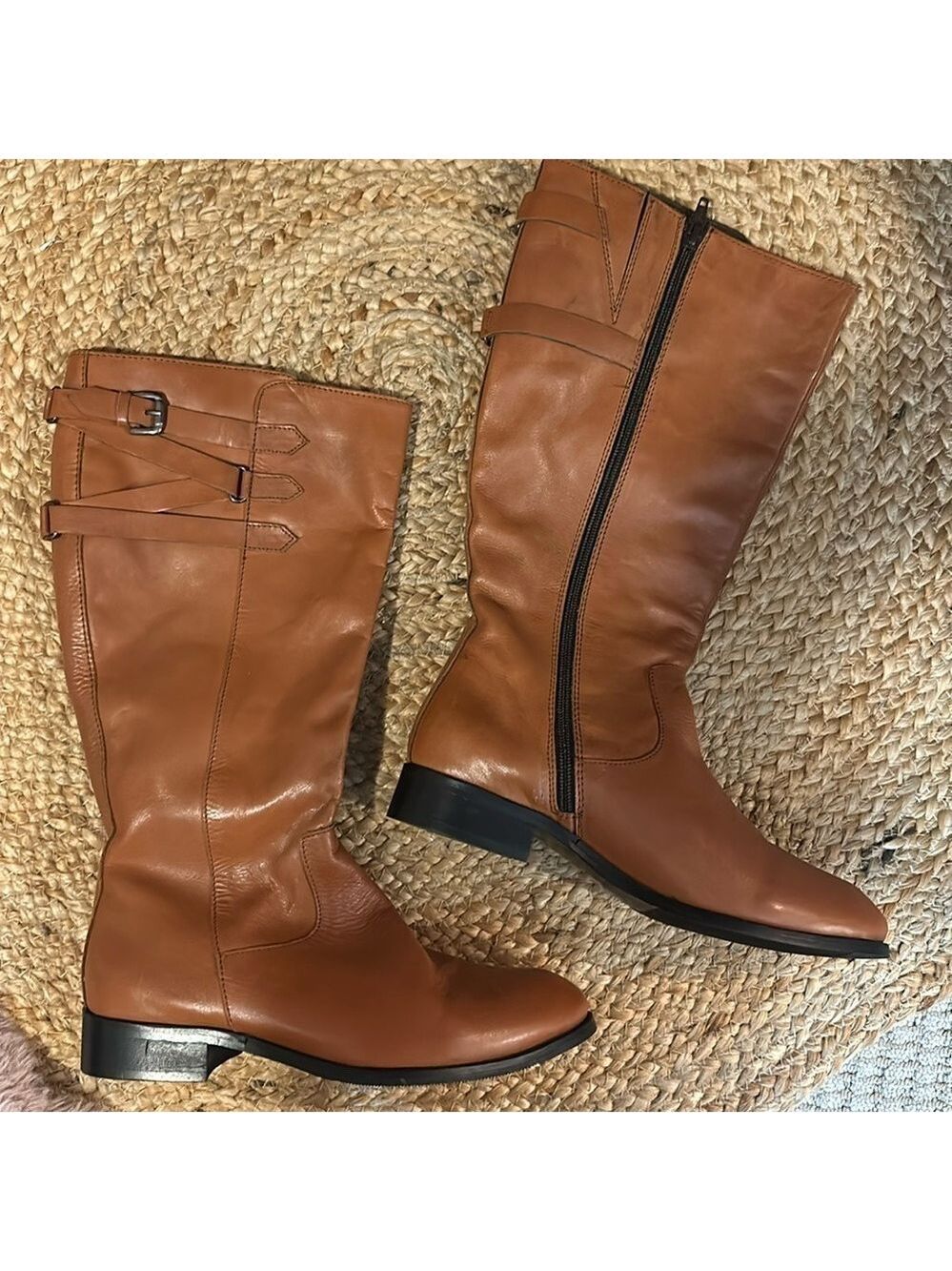 I Love Comfort Tremble Cognac Brown Leather Mid Calf Buckle Riding Boots
